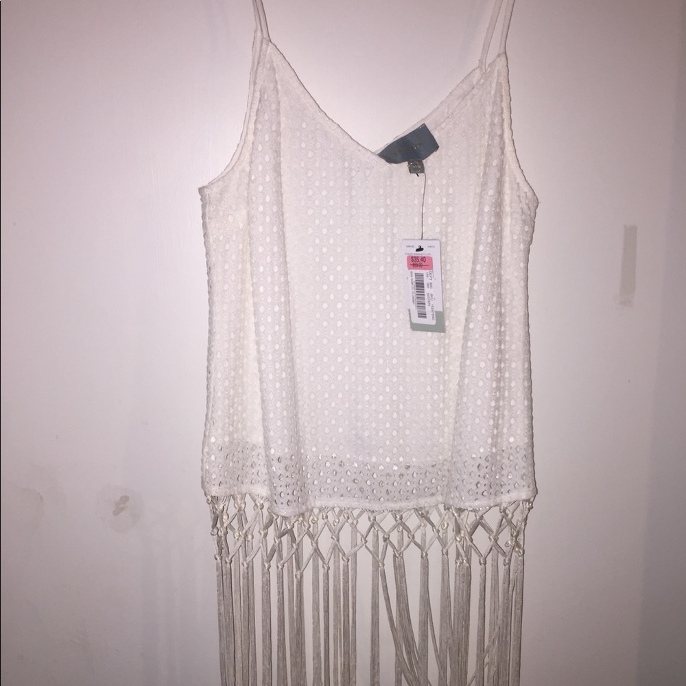 Fringe white tank